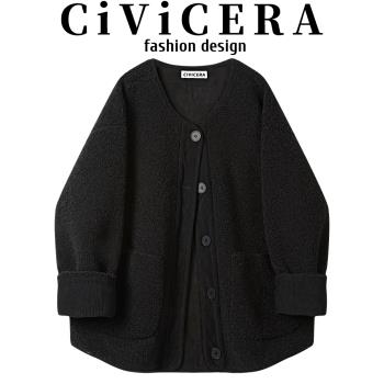 CIVICERA小個子中長款皮毛一體大衣女秋冬慵懶風寬松羊羔絨毛外套