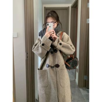 白鴨絨羽絨內膽長款羽絨服女冬季2024新款牛角扣呢子毛呢外套加厚