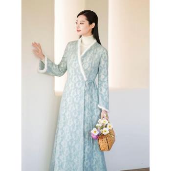 中國風禪意茶服加厚保暖夾棉外套女冬季時尚改良版漢服中式連衣裙