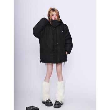 設計感小眾粉色女冬季連帽羽絨服