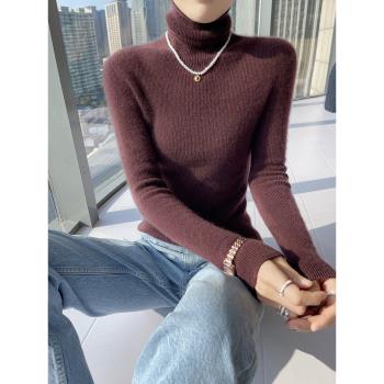 秋冬季新款凡戴克棕高領羊絨衫女baby小山羊絨修身毛衣緊身打底衫