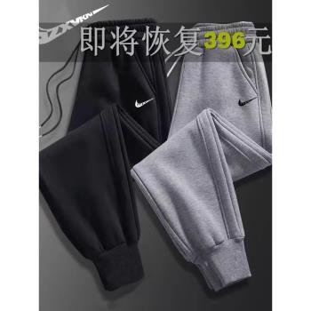 品牌NK純棉運動褲男女同款春秋季大碼百搭跑步休閑褲女束腳長褲潮