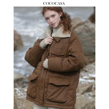 cococasa設計感歐貨工裝鴨絨羽絨服女中長款2024冬新大牌加厚外套