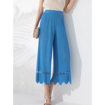 Casual high waisted wide leg cropped pants休閑高腰闊腿九分褲