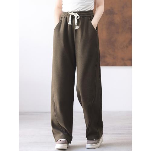 綠素棉 重膀人字斜顆粒絨加厚彎刀褲~廓形雪花呢料加絨休閑褲 冬