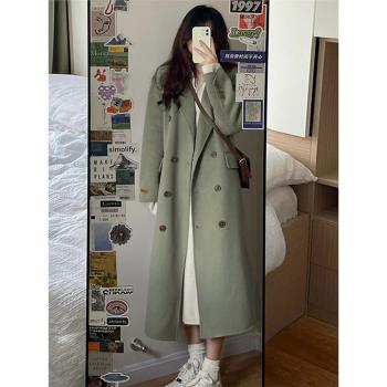 雙面呢子大衣女2024冬季新款小個子雙排扣韓系中長款氣質毛呢外套