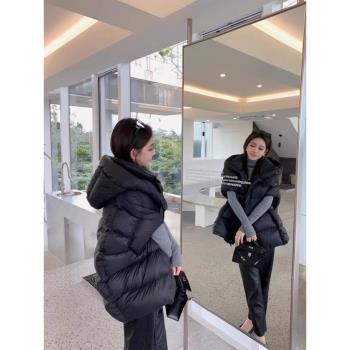 黑色連帽羽絨馬甲女外穿2024秋冬新款白鴨絨馬夾背心坎肩加厚外套