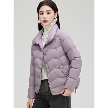 品牌可愛輕薄羽絨服女短款冬季新款時尚立領小個子白鴨絨保暖外套