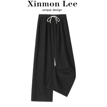 XinmonLee高階感碳灰色寬松垂感顯瘦加絨休閑褲冬季百搭復古長褲