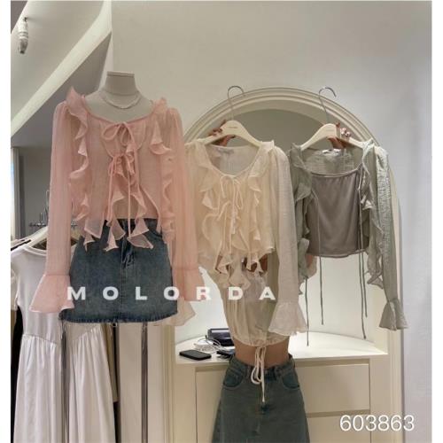 MOLORDA法式甜美荷葉邊雪紡襯衫