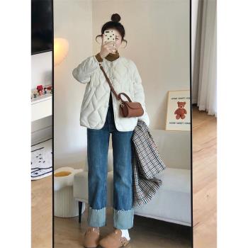 菱格羽絨棉服女短款秋冬季小個子時尚白色設計感輕薄外套棉衣潮