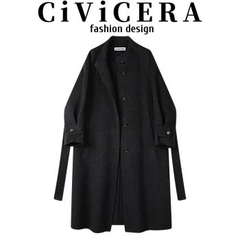 CIVICERA韓式寬松復古立領毛呢大衣女秋冬高階感長款氣質絨毛外套