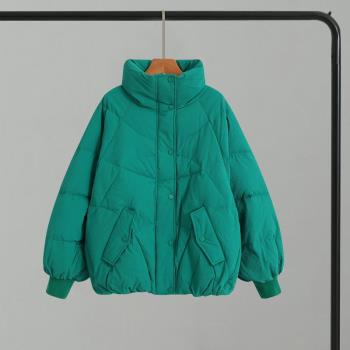 VΑVEROΖURΡMODA23冬新休閑百搭立領寬松白鴨絨短款麵包羽絨服