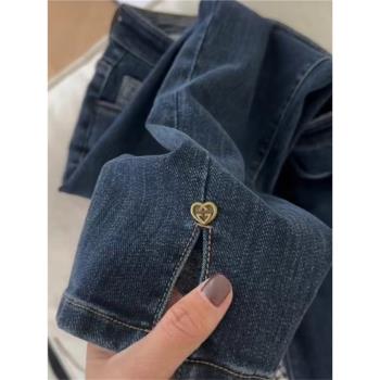冬季加絨高腰復古九分牛仔褲女梨形身材胖妹妹大碼顯瘦直筒煙管褲