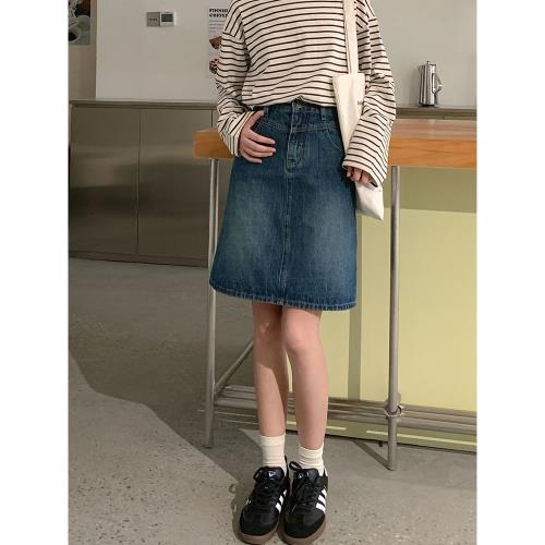 鞏小姐復古高腰A字牛仔半身裙女夏季2025年新款小個子中長款半裙