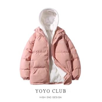 品牌折扣冬季拼接假兩件羽絨棉服女寬松加厚棉衣麵包服小個子外套