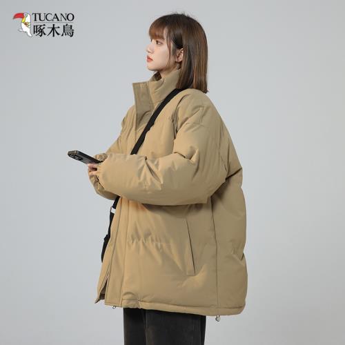 啄木鳥羽絨棉襖女冬季加厚oversize立領外套大碼簡約棉衣面包服潮