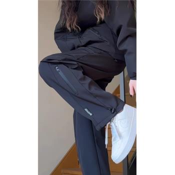 森馬旗下minette軟殼沖鋒褲女美式機能休閑戶外登山束腳工裝褲子