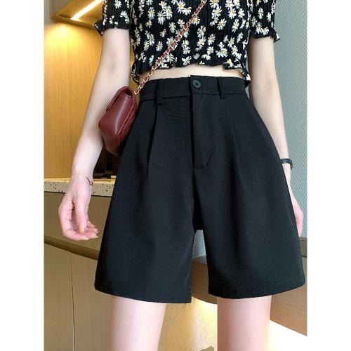 短褲女秋季2023新款高腰顯瘦a字褲黑色梨型身材寬松休閑闊腿褲子