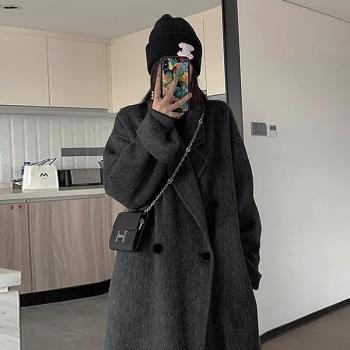 灰色雙面羊絨毛呢子大衣外套女2024年秋冬新款高階感小個子赫本風