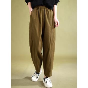代勒新品休閑拼接斜紋純棉哈倫褲
