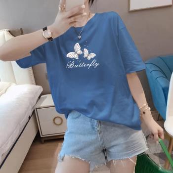 純棉短袖t恤寬松大碼女裝2023年夏裝新款中老年媽媽遮肚顯瘦上衣