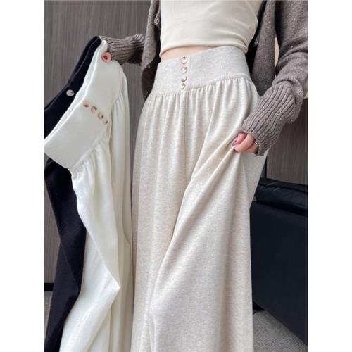 慵懶風軟糯針織糯米闊腿褲女秋冬高腰窄版休閑垂感大褲腳拖地褲裙