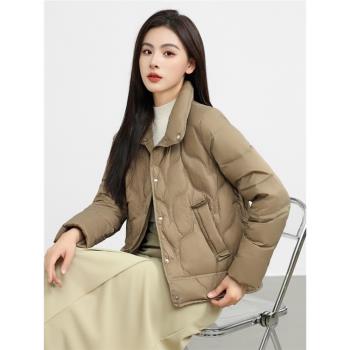 短款羽絨服女2024年新款冬季小香風女款立領寬松大碼90白鴨絨外套