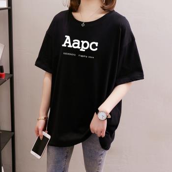 純棉短袖t恤女夏季新款胖MM寬松印花中長款遮肚子顯瘦洋氣上衣ins