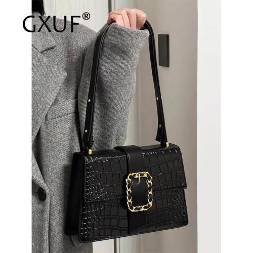 GXUF黑色法棍腋下包女士2026新款春夏時尚質感小眾品牌單肩斜挎包