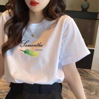 100%純棉夏季大碼女裝胖mm寬松顯瘦遮肚子圓領上衣半袖衫短袖t恤
