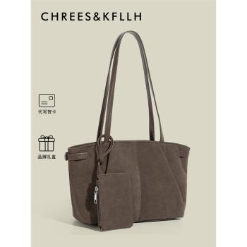 CHREES&KFLLH高階感麂皮絨托特包女2024新款冬大容量通勤腋下單肩