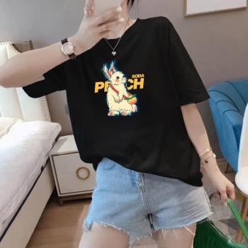 100%純棉短袖t恤韓版潮流寬松百搭圓領大碼女裝夏季休閑胖mm上衣