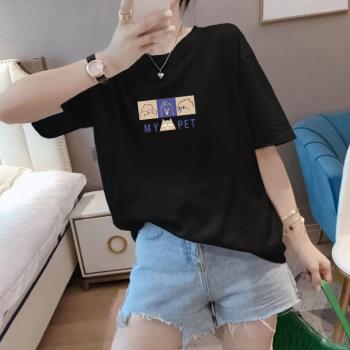 大碼女裝2023年夏裝新款胖妹妹寬松休閑時尚百搭純棉短袖t恤上衣