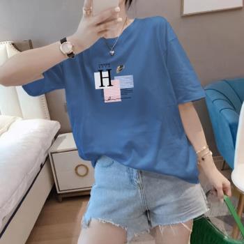 100%純棉短袖t恤2023年夏新款寬松大碼女裝中年媽媽藏肉休閑上衣