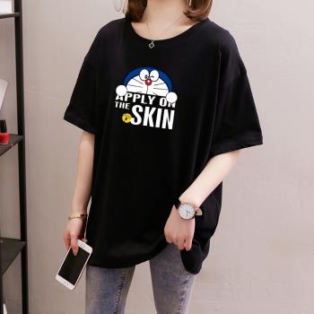 純棉短袖T恤女2023夏季新款寬松大碼中長款遮屁股下衣失蹤上衣ins