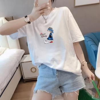 100%純棉夏季正肩短袖t恤胖妹妹百搭減齡休閑寬松上衣服大碼女裝