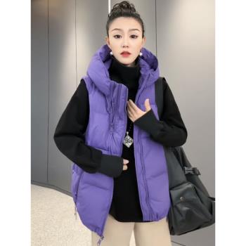 秋冬新款連帽羽絨馬甲外套女高品質雙拉鏈設計白鴨絨無袖背心坎肩