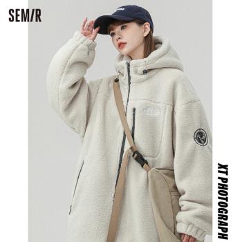 森馬羊羔毛棉服外套女2024新款冬季加棉加厚保暖寬松大碼連帽棉衣