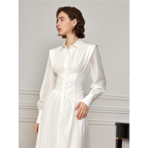 AEL原創法式連衣裙高級感2025秋夏新款高端氣質襯衫女中長裙收腰