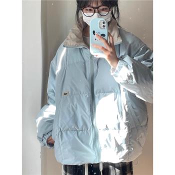 立領棉服女2024新款冬季小個子學生寬松夾棉加厚保暖羽絨服外套潮