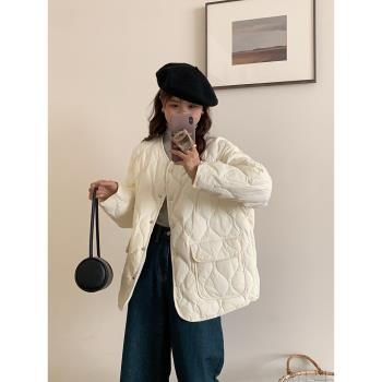 圓領短款菱格寬松保暖外套羽絨服