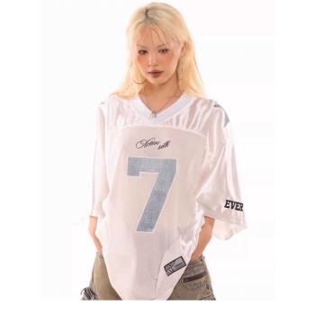 2000archives復古7號football球衣短袖T恤女夏季薄款寬松落肩上衣