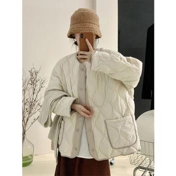 拼接日本高階民族風圓領羽絨棉服