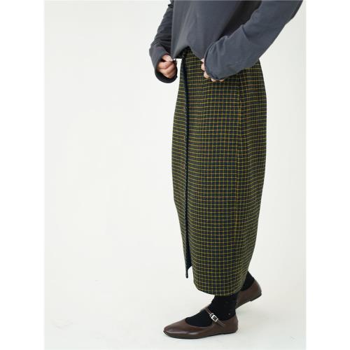 品牌尾單 日系復古格子羊毛長款半身裙 雙面絨全手工縫制羊毛半裙