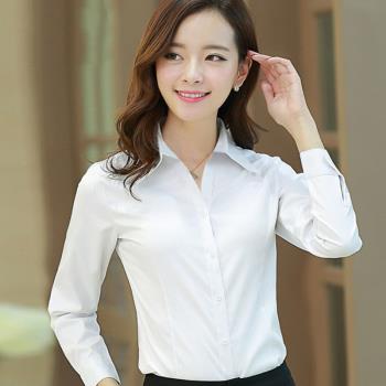白色襯衫女春秋季修身工作服高檔正裝工裝長袖職業裝氣質百搭襯衣
