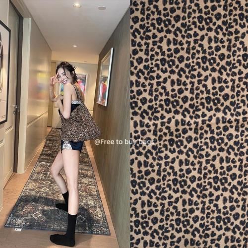 韓系小眾豹紋帆布包女秋冬新款趙露思同款單肩包通勤大容量托特包