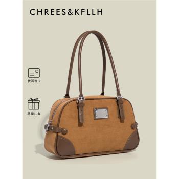 CHREES&KFLLH復古磨砂保齡球包女2024新款高階感大容量單肩腋下包