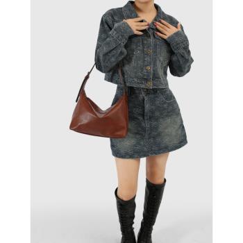 2024新款真皮Hobo包女大容量小眾高階感腋下包單肩斜挎牛皮餃子包