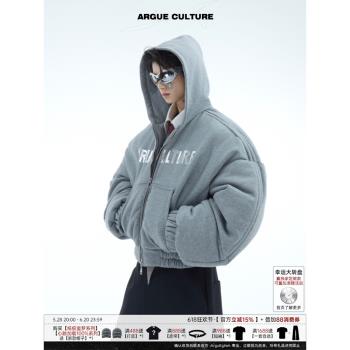 ArguE CulturE立體金屬印花連帽寬松加厚棉服夾克短款衛衣外套男